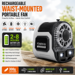 Rechargeable Waist-Mounted Portable Fan 3600mAh With LED Light