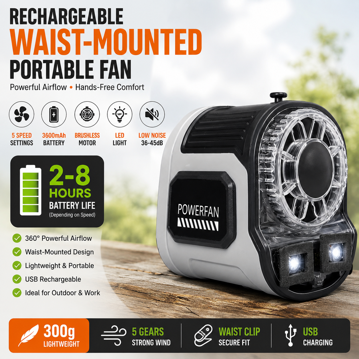 2026/06/21281.png Rechargeable Waist-Mounted Portable Fan 3600mAh With LED Light - Image 1