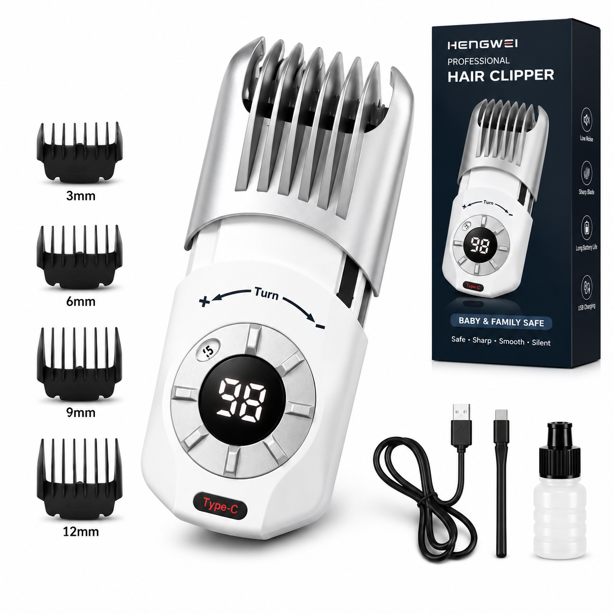 2026/06/21471.png Hengwei Professional Rechargeable Hair Clipper – Digital Display Hair Trimmer for Baby, Kids & Adults - Image 1