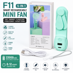 F11 5-in-1 Smart Rechargeable Mini Fan – Fan, Mirror, Flashlight & Power Bank